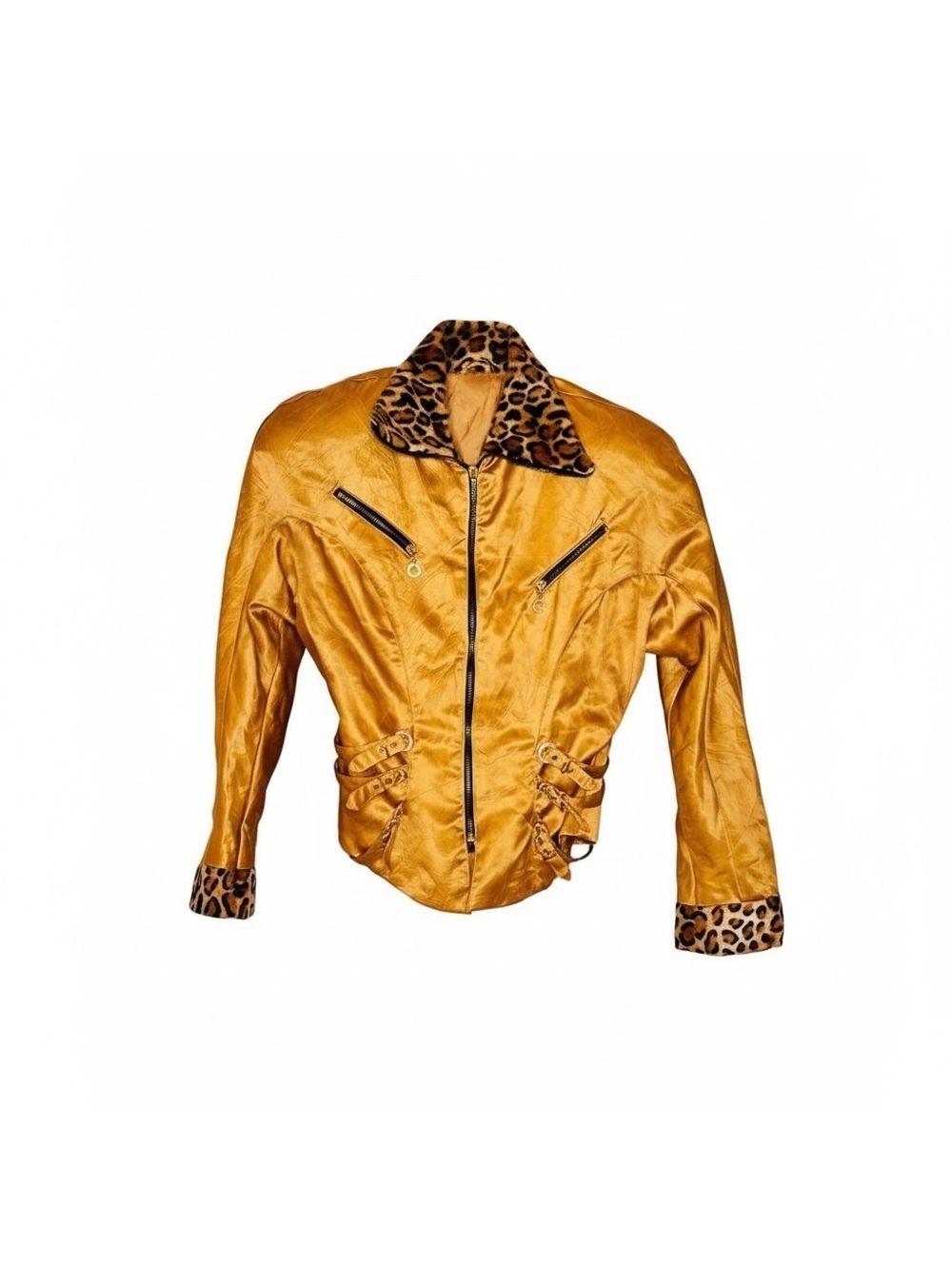 Vintage IIF Gold Leopard Trim Moto Jacket